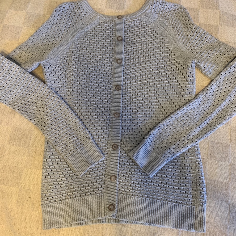 Grey Crochet Sweater w/ Button Detail